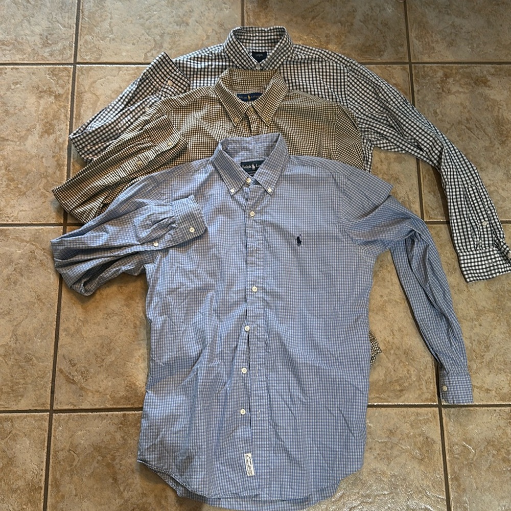 One j crew and two Ralph Lauren long sleeve men dress shirts size m